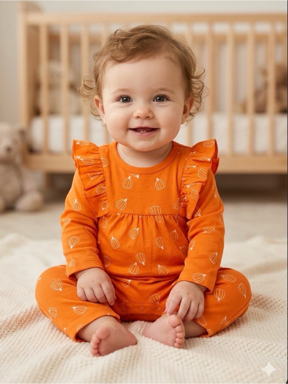Cat & Jack baby girls pumpkin halloween fall jumpsuit long sleeve romper 0-3 mo